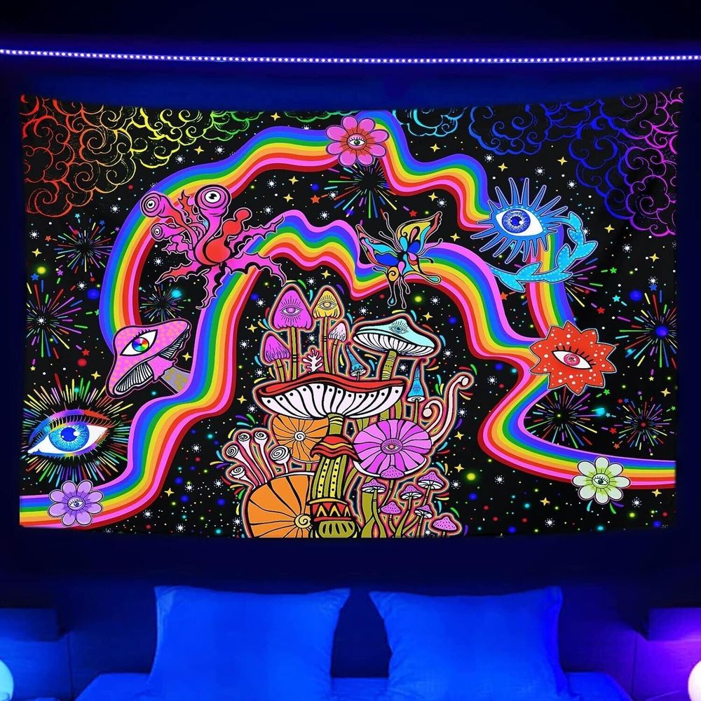 Psychedelic Blacklight Tapestry with Rainbow Colors
